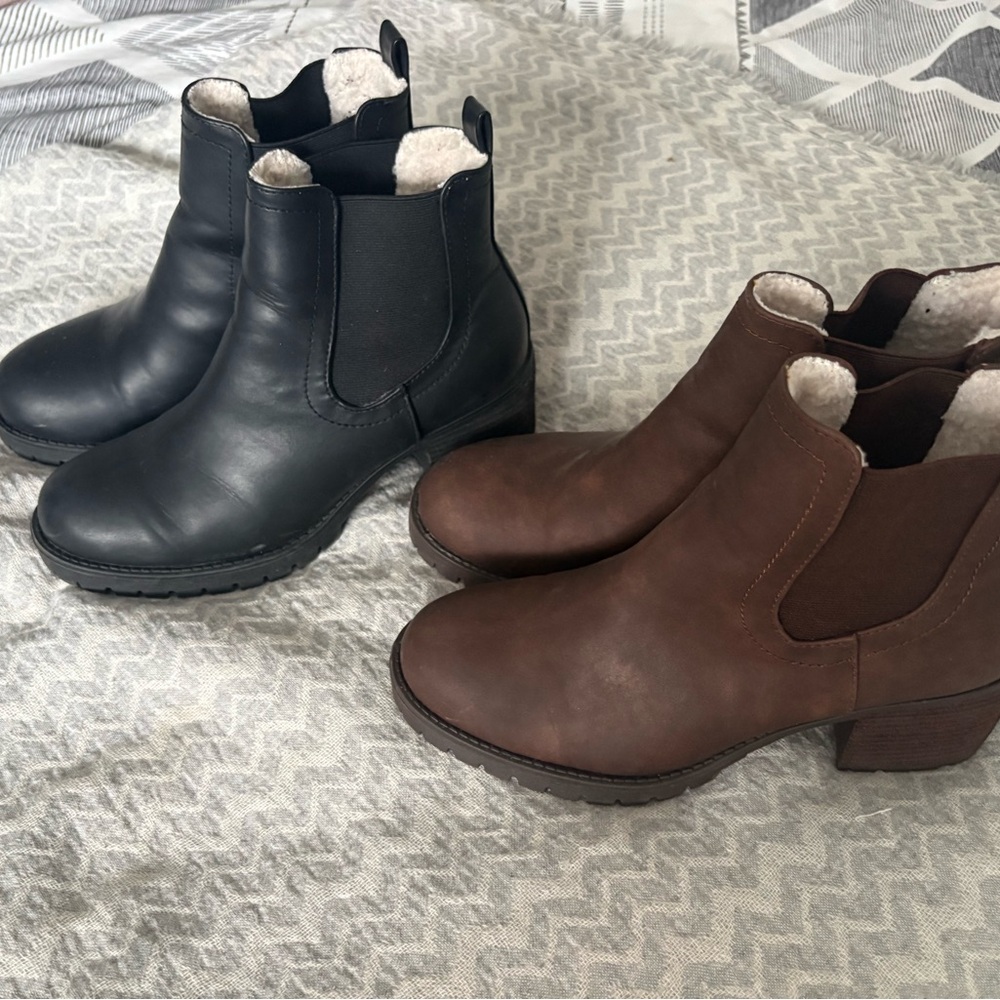 Women's Chelsea Ankle Boots with Shearling Lining - Black and Brown - DLG Boots